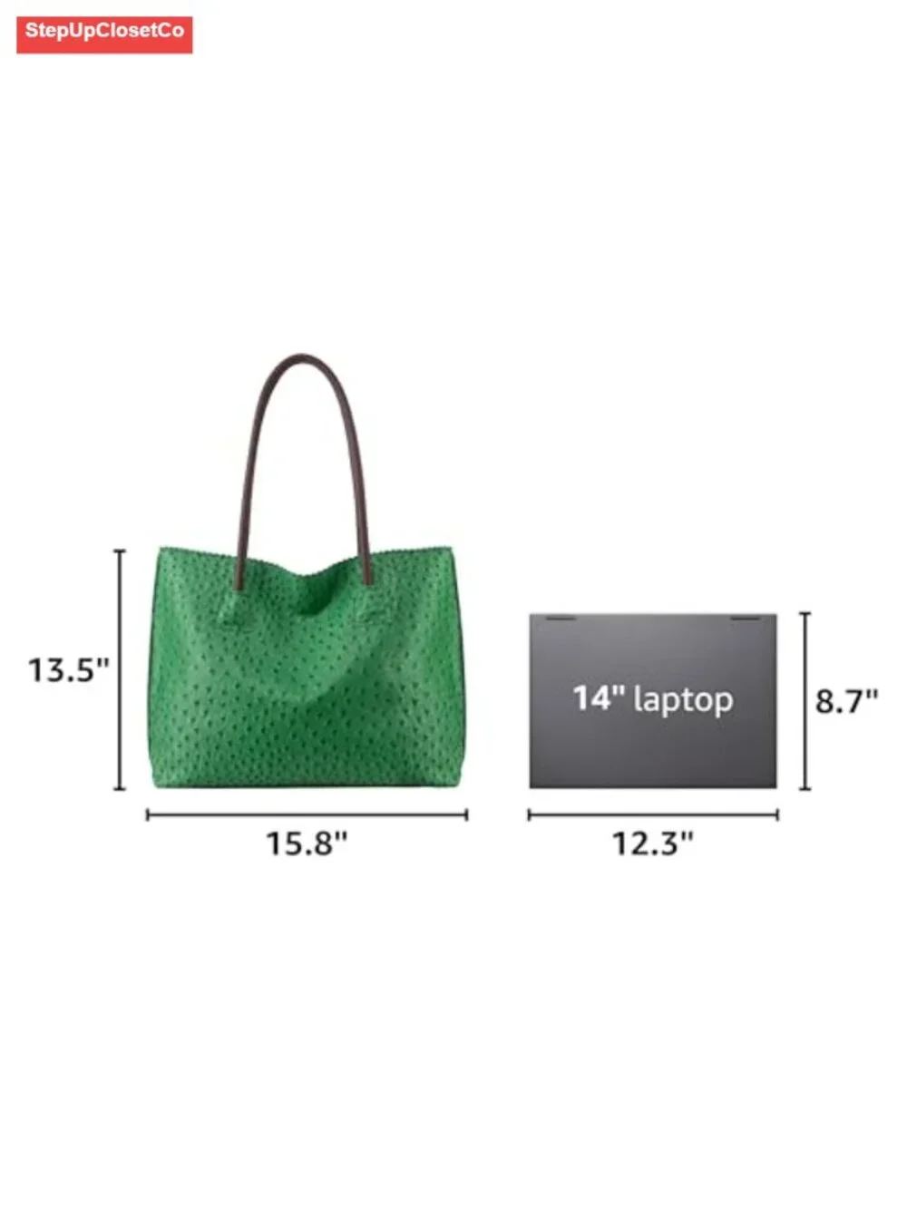 Large Ostrich Vegan Leather Tote Bag with Zipper, Shoulder Purse for Women